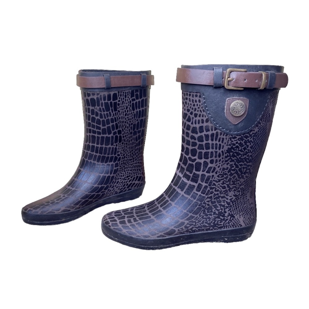 Corky’s Rainboots Croc Animal Print Dark Brown Mid Calf Rubber Size 8